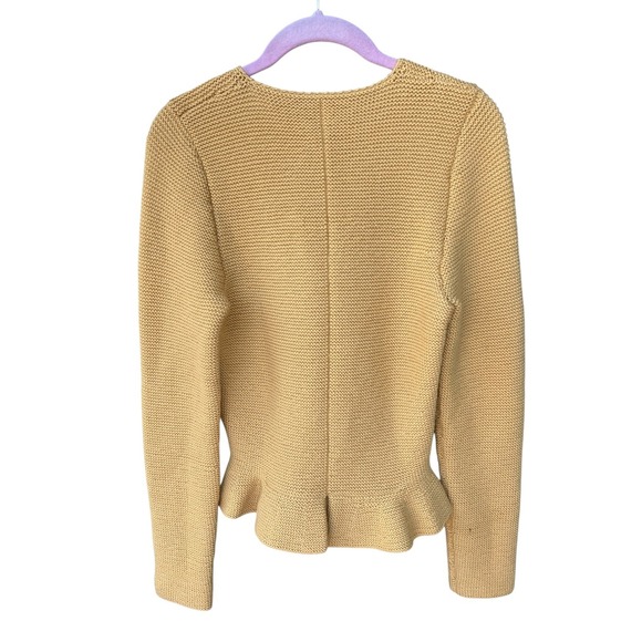 Pezzo Peplum Sweater Jacket Womens Size S Mustard Gold Hand Knit Merino Wool - Picture 7 of 7